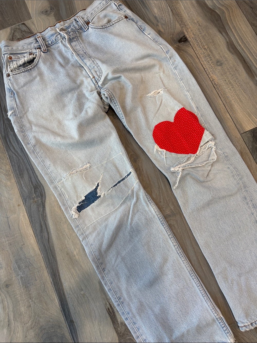 Levi’s  Distressed 501 Jeans with Red Heart Patch